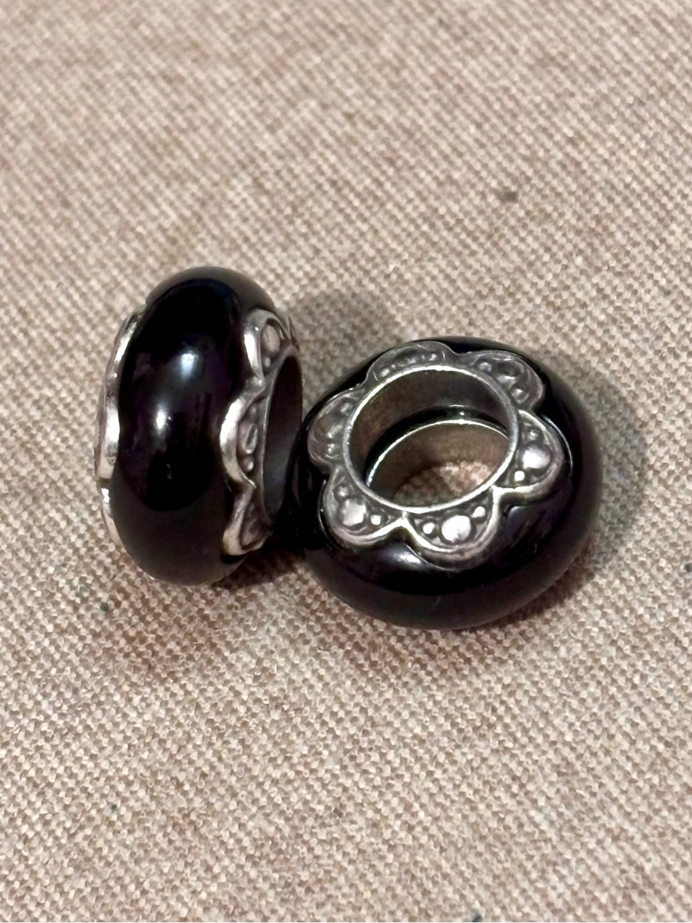 🆕Listing! Two 🆕 Brighton Primavera Spacers in Black Resin beads w. Silver edges